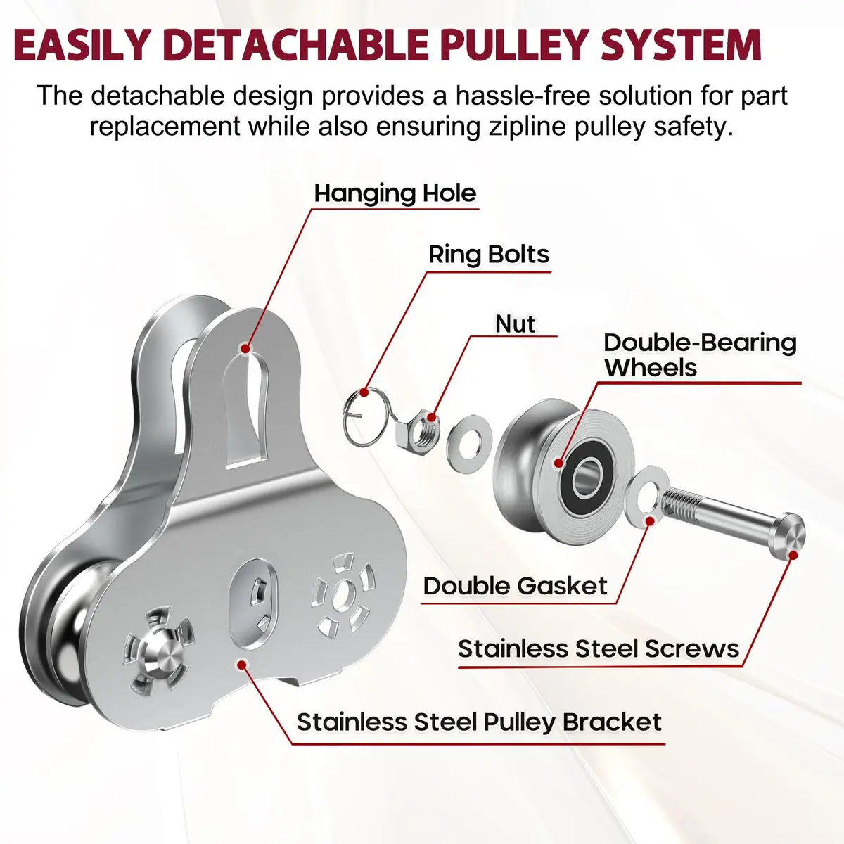 Fologtoo Zipline Pulley with Handle, 304 Stainless Steel Zip Line Trolley | Durable & Safe Outdoor Gear - view 3