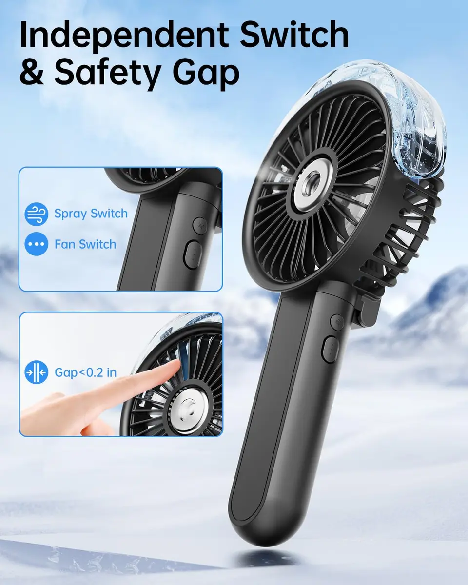 SWEETFULL Portable Misting Fan with Mist Spray, 3 Speeds, 30ml Water Tank, USB Rechargeable | 10.8 cm (4.25 in) Foldable Handheld Fan - view 5