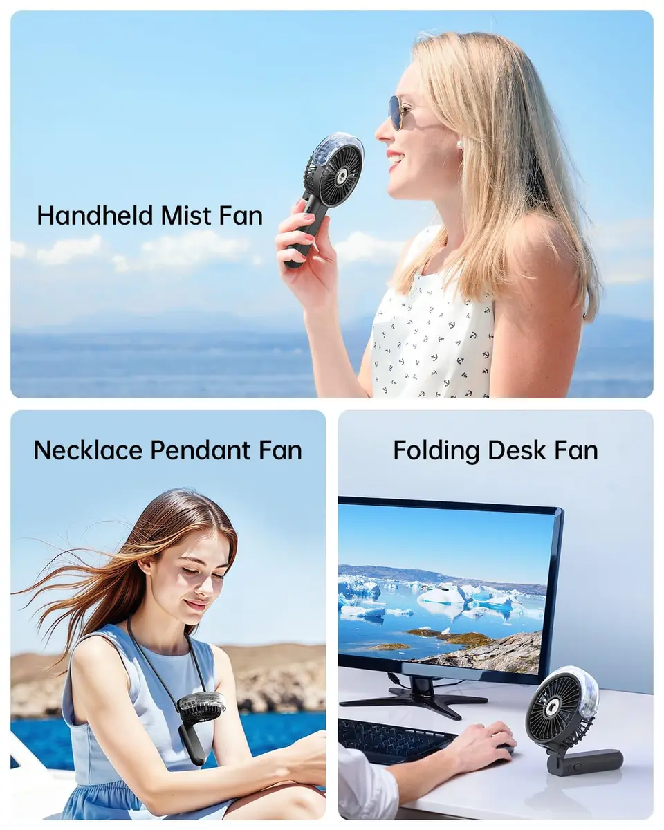 SWEETFULL Portable Misting Fan with Mist Spray, 3 Speeds, 30ml Water Tank, USB Rechargeable | 10.8 cm (4.25 in) Foldable Handheld Fan - view 6