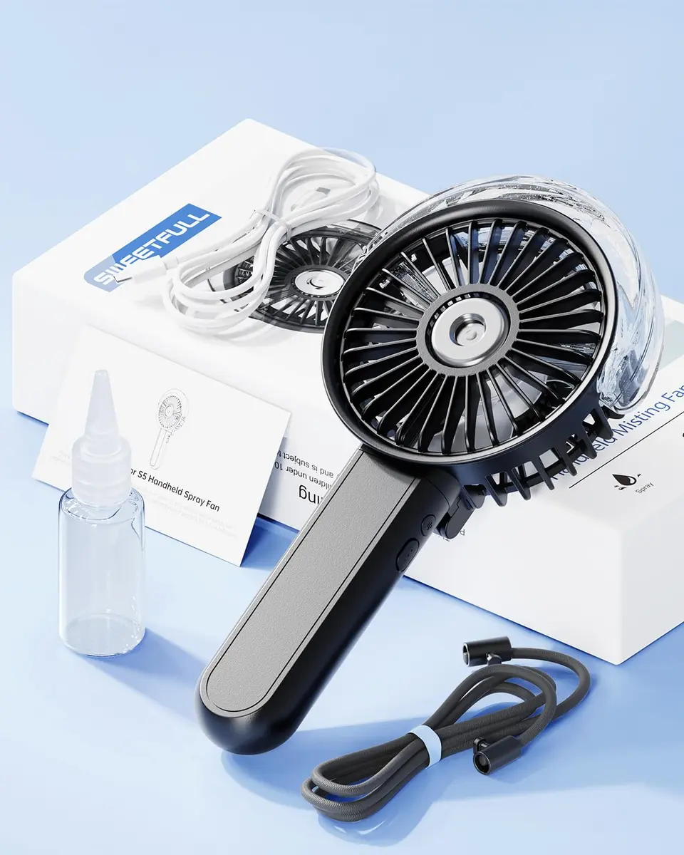 SWEETFULL Portable Misting Fan with Mist Spray, 3 Speeds, 30ml Water Tank, USB Rechargeable | 10.8 cm (4.25 in) Foldable Handheld Fan - view 7