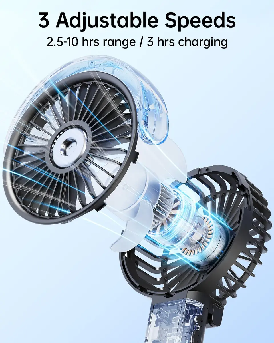 SWEETFULL Portable Misting Fan with Mist Spray, 3 Speeds, 30ml Water Tank, USB Rechargeable | 10.8 cm (4.25 in) Foldable Handheld Fan - view 3