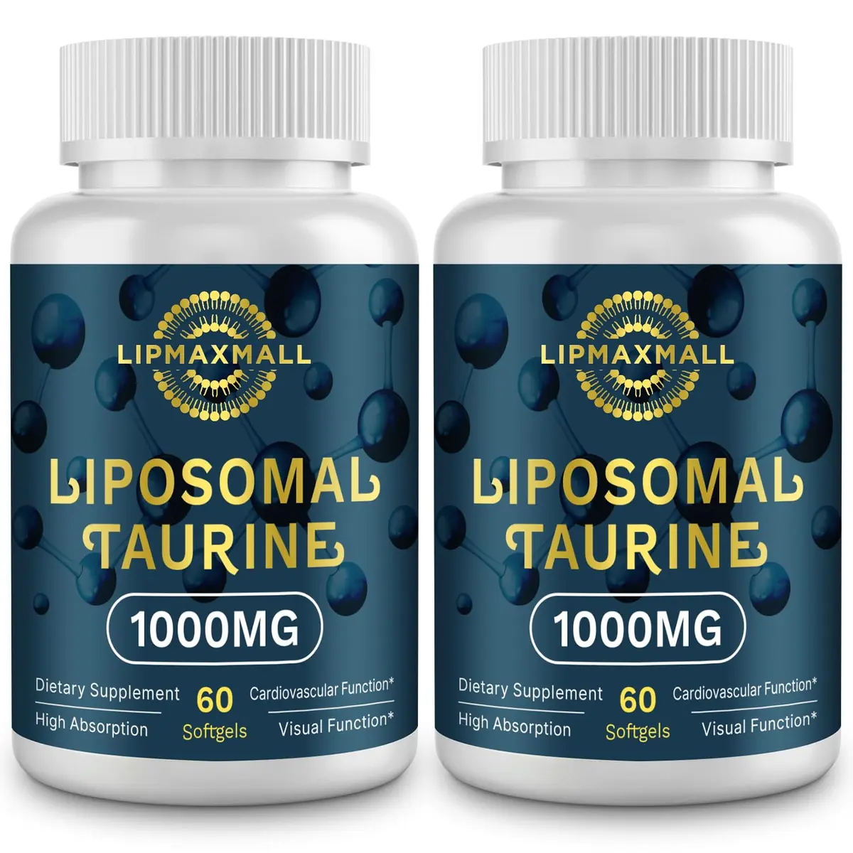 lipmaxmall Liposomal Taurine Supplement 1000mg | High Absorption Amino Acid for Heart, Nerve, Brain, Visual, Longevity & Muscle (60 Softgels - 2 Pack) - main product image