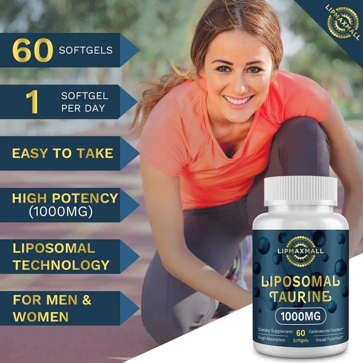 lipmaxmall Liposomal Taurine Supplement 1000mg | High Absorption Amino Acid for Heart, Nerve, Brain, Visual, Longevity & Muscle (60 Softgels - 2 Pack) - view 6