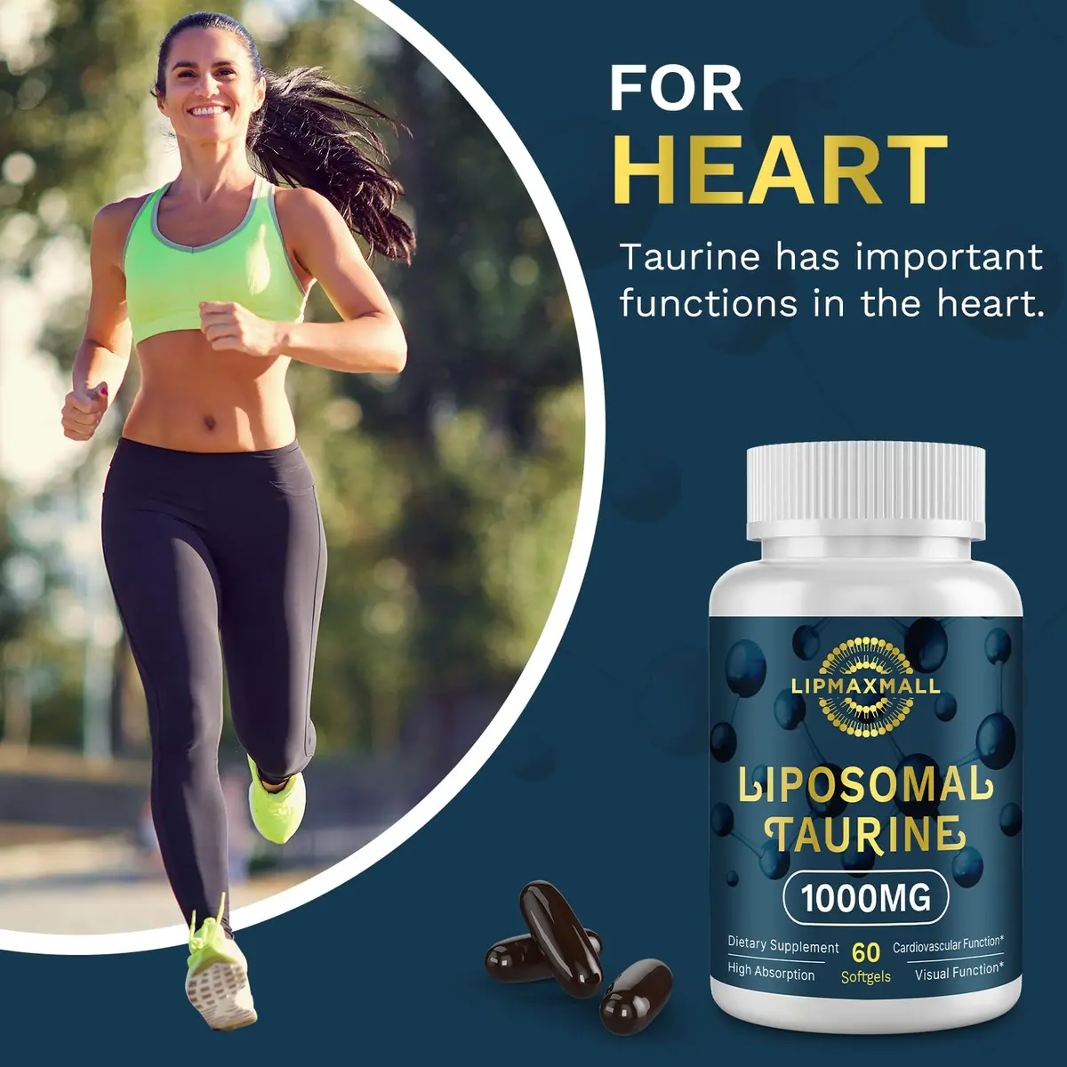 lipmaxmall Liposomal Taurine Supplement 1000mg | High Absorption Amino Acid for Heart, Nerve, Brain, Visual, Longevity & Muscle (60 Softgels - 2 Pack) - view 3
