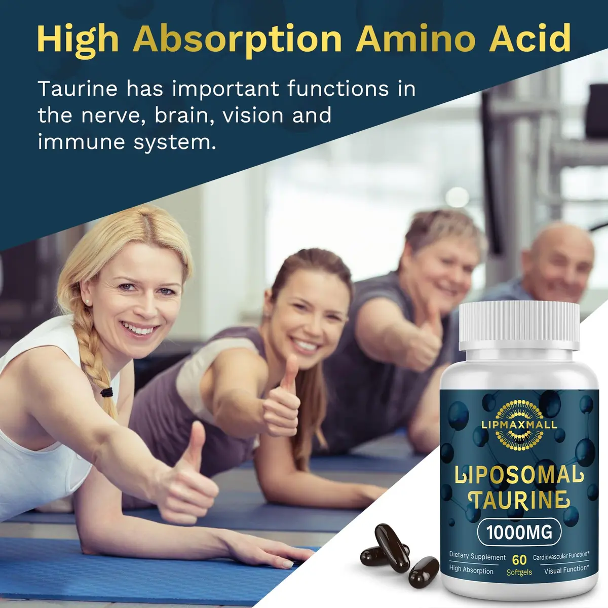 lipmaxmall Liposomal Taurine Supplement 1000mg | High Absorption Amino Acid for Heart, Nerve, Brain, Visual, Longevity & Muscle (60 Softgels - 2 Pack) - view 4