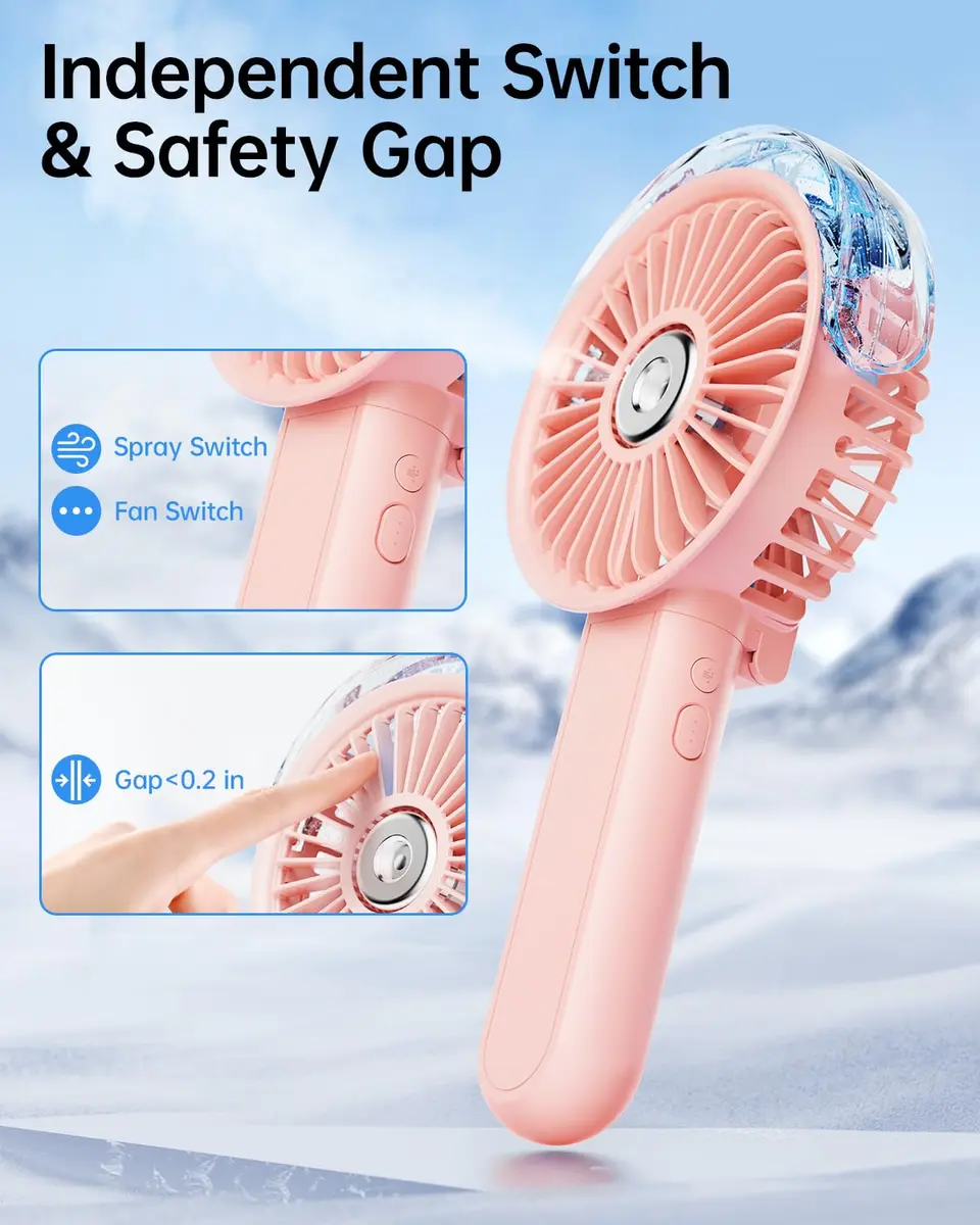 SWEETFULL Portable Misting Fan - 180° Foldable Handheld Personal Fan with Mist Spray, 30ml Tank, USB Rechargeable, 3 Speeds, for Travel & Outdoors - view 5