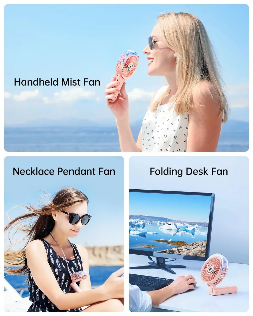 SWEETFULL Portable Misting Fan - 180° Foldable Handheld Personal Fan with Mist Spray, 30ml Tank, USB Rechargeable, 3 Speeds, for Travel & Outdoors - view 6