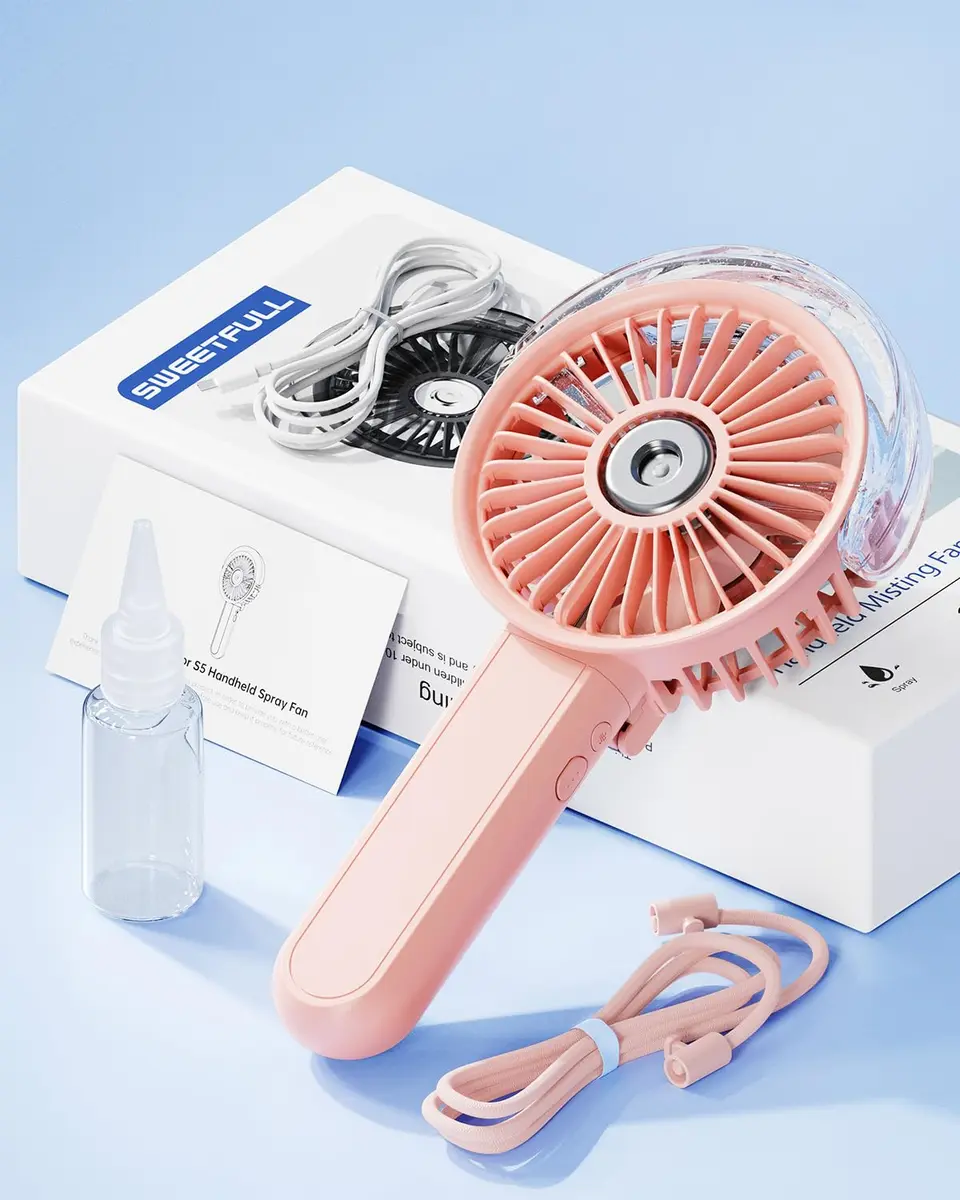 SWEETFULL Portable Misting Fan - 180° Foldable Handheld Personal Fan with Mist Spray, 30ml Tank, USB Rechargeable, 3 Speeds, for Travel & Outdoors - view 7