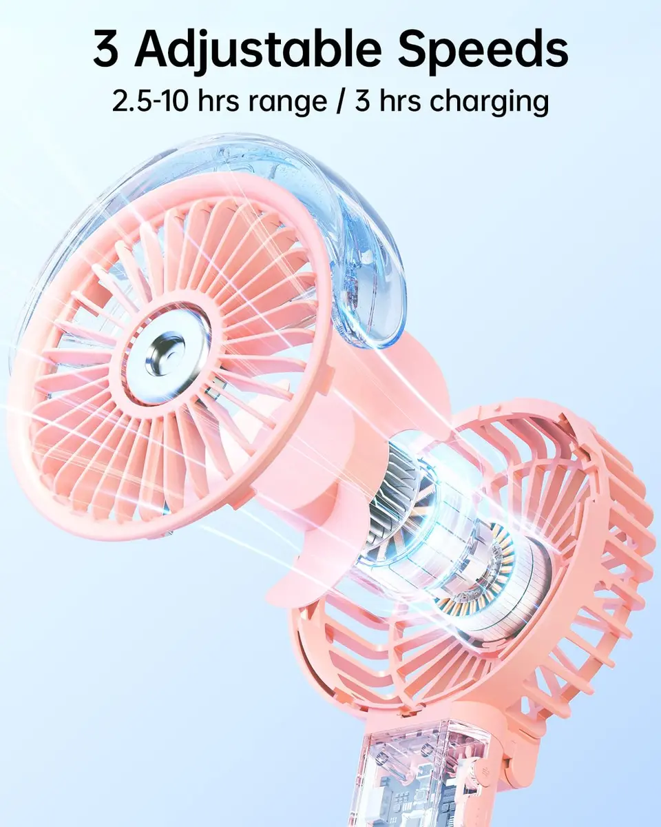 SWEETFULL Portable Misting Fan - 180° Foldable Handheld Personal Fan with Mist Spray, 30ml Tank, USB Rechargeable, 3 Speeds, for Travel & Outdoors - view 3