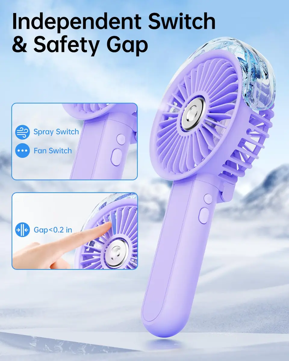 SWEETFULL Portable Misting Fan with Mist Spray, 3 Speeds, 30ml Water Tank, USB Rechargeable, 156 g (5.5 oz) | Cools Face & Body - view 5