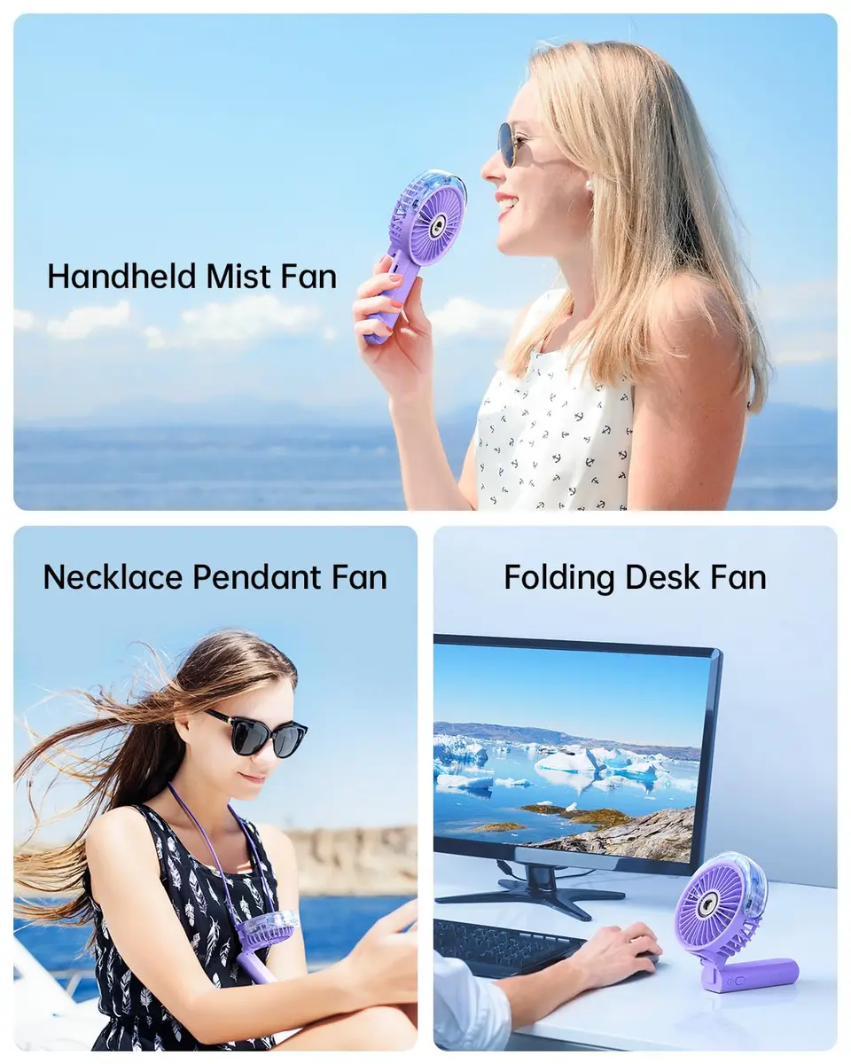 SWEETFULL Portable Misting Fan with Mist Spray, 3 Speeds, 30ml Water Tank, USB Rechargeable, 156 g (5.5 oz) | Cools Face & Body - view 6