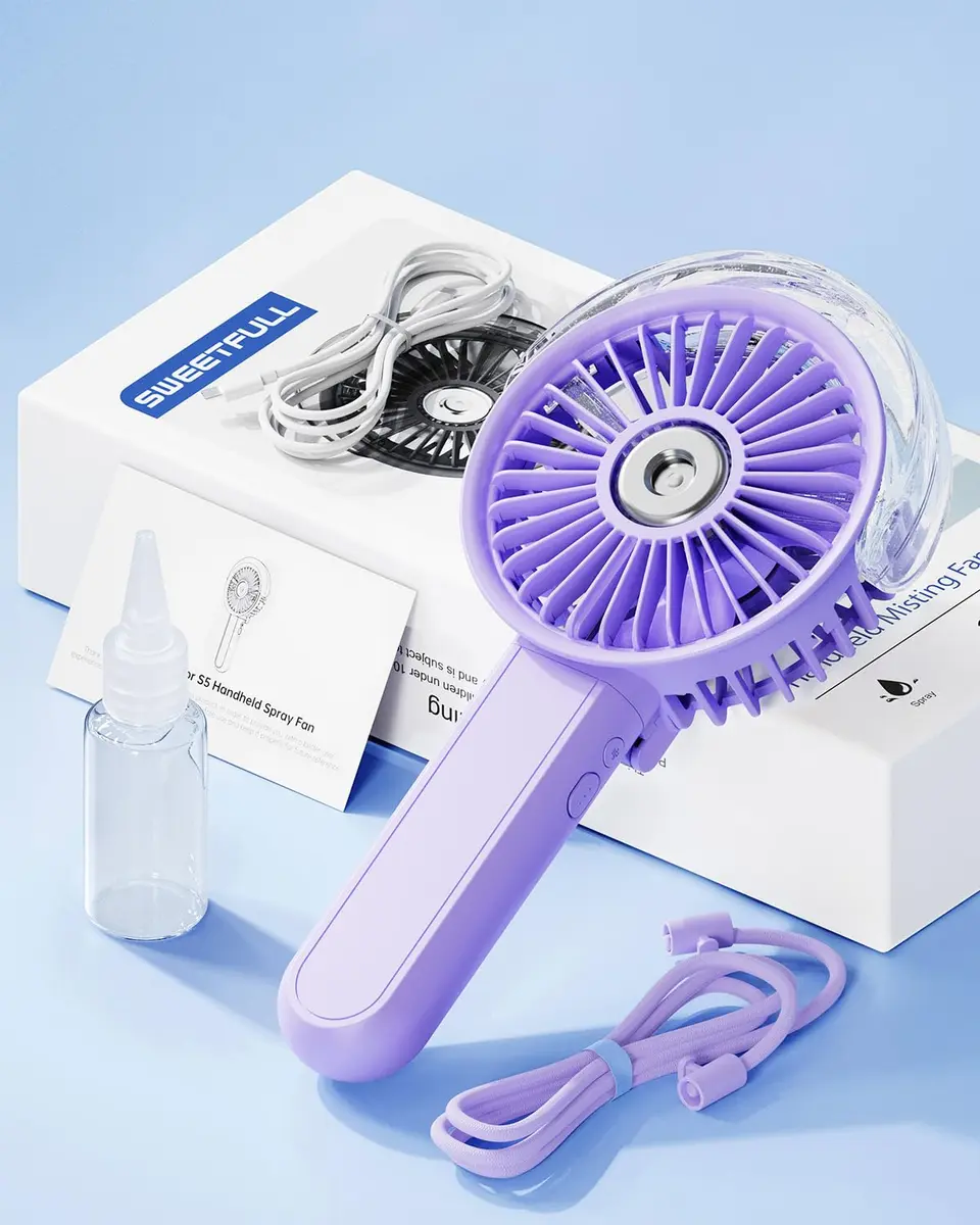 SWEETFULL Portable Misting Fan with Mist Spray, 3 Speeds, 30ml Water Tank, USB Rechargeable, 156 g (5.5 oz) | Cools Face & Body - view 7