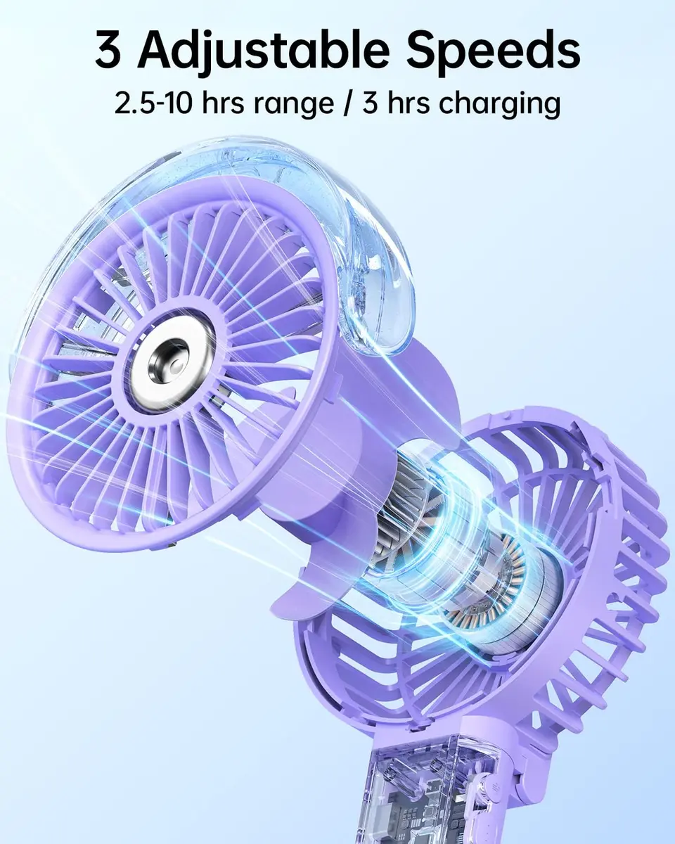 SWEETFULL Portable Misting Fan with Mist Spray, 3 Speeds, 30ml Water Tank, USB Rechargeable, 156 g (5.5 oz) | Cools Face & Body - view 3