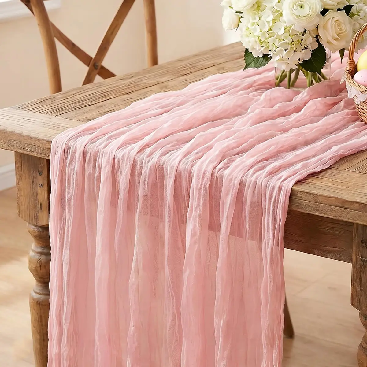 Miucat Pink Cheesecloth Table Runner 10FT Dusty Pink | Boho Gauze for Spring & Weddings - main product image