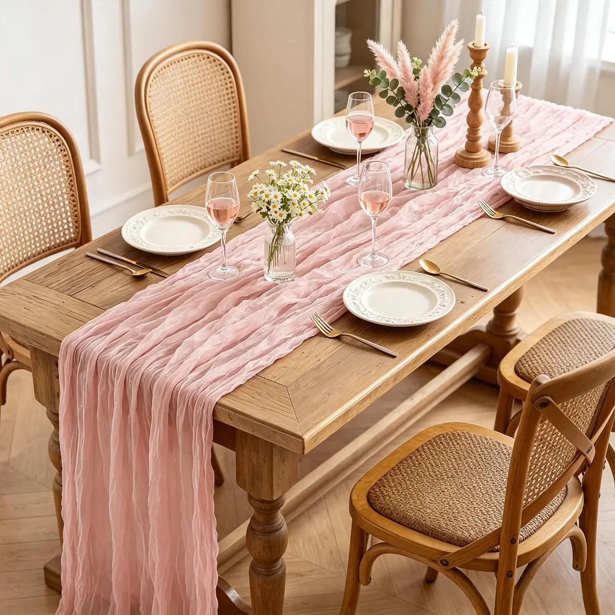 Miucat Pink Cheesecloth Table Runner 10FT Dusty Pink | Boho Gauze for Spring & Weddings - view 2