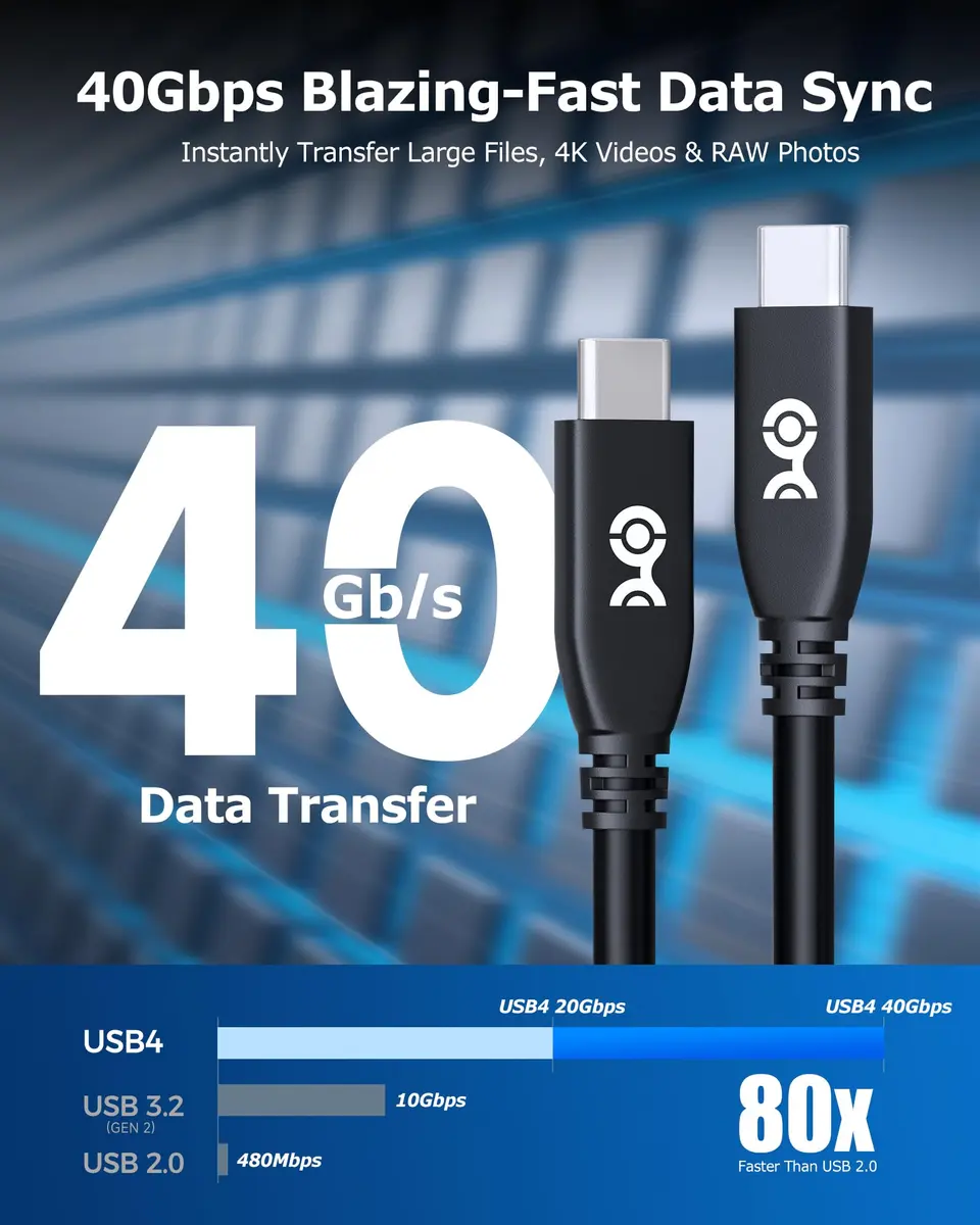 Cable Matters 40Gbps USB4 Cable, Thunderbolt 4/5 Compatible, 0.3m (1ft) | 240W Charging, 8K Video, 40Gbps Data - view 3
