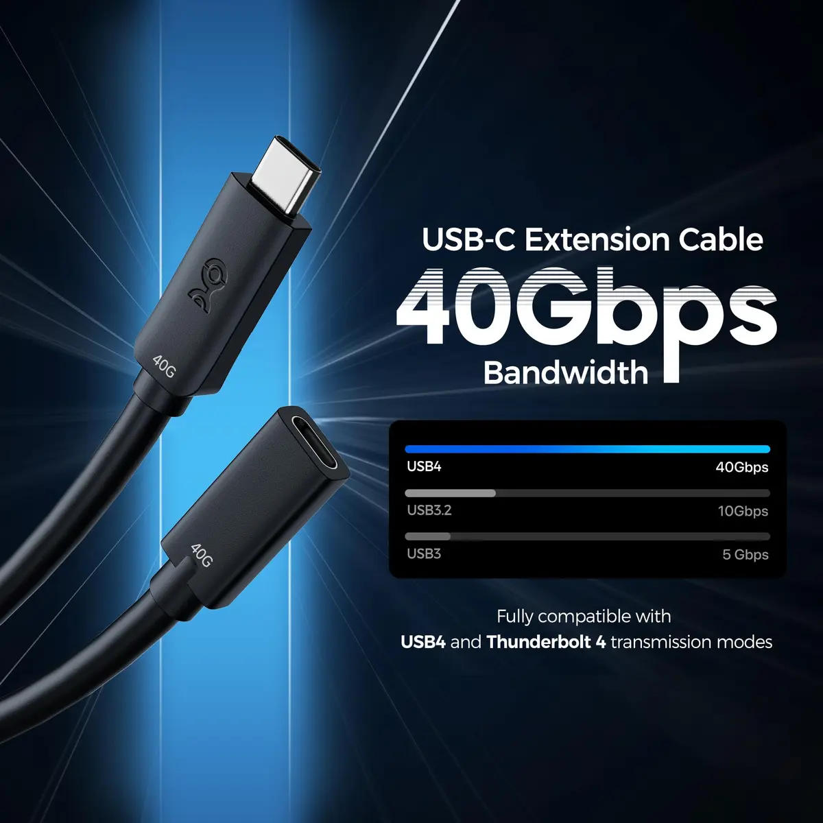Cable Matters USB4 Extension Cable 1.6ft | Thunderbolt 4/5 Compatible, 240W PD, 40Gbps Data, Reversible USB-C - view 2