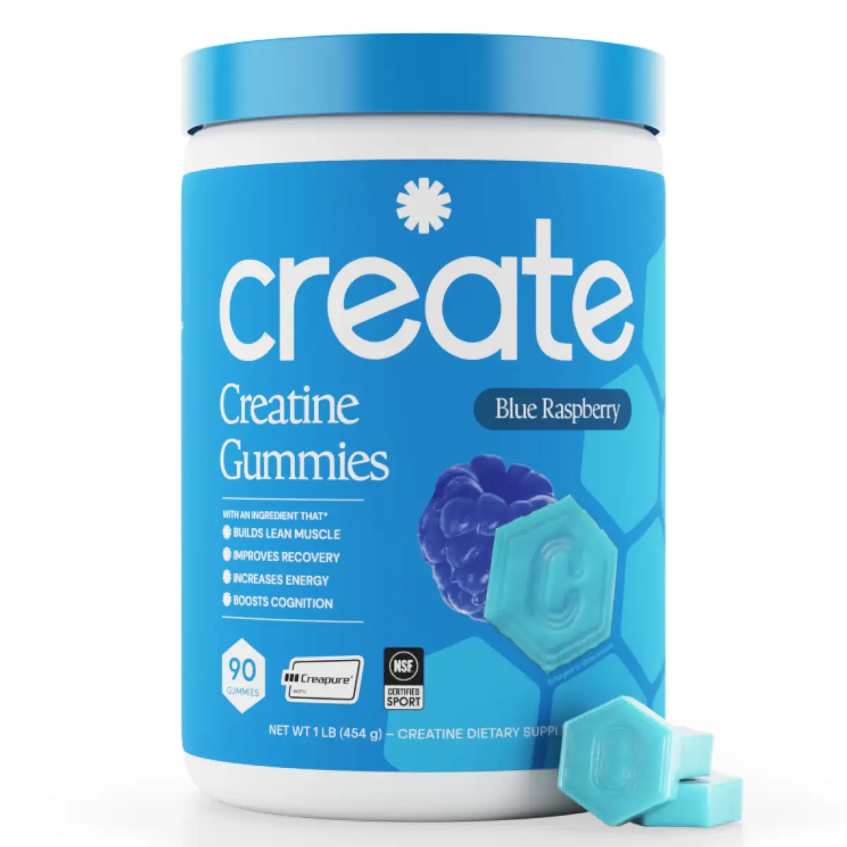 Create Creatine Monohydrate Gummies Blue Raspberry 90 Count | Boost Focus, Strength, and Endurance with Creapure - main product image