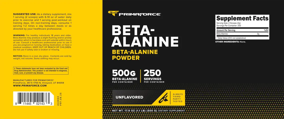 Primaforce Beta Alanine Powder 500 Grams (226.8 g) Unflavored | Workout Endurance & Recovery Support - view 5