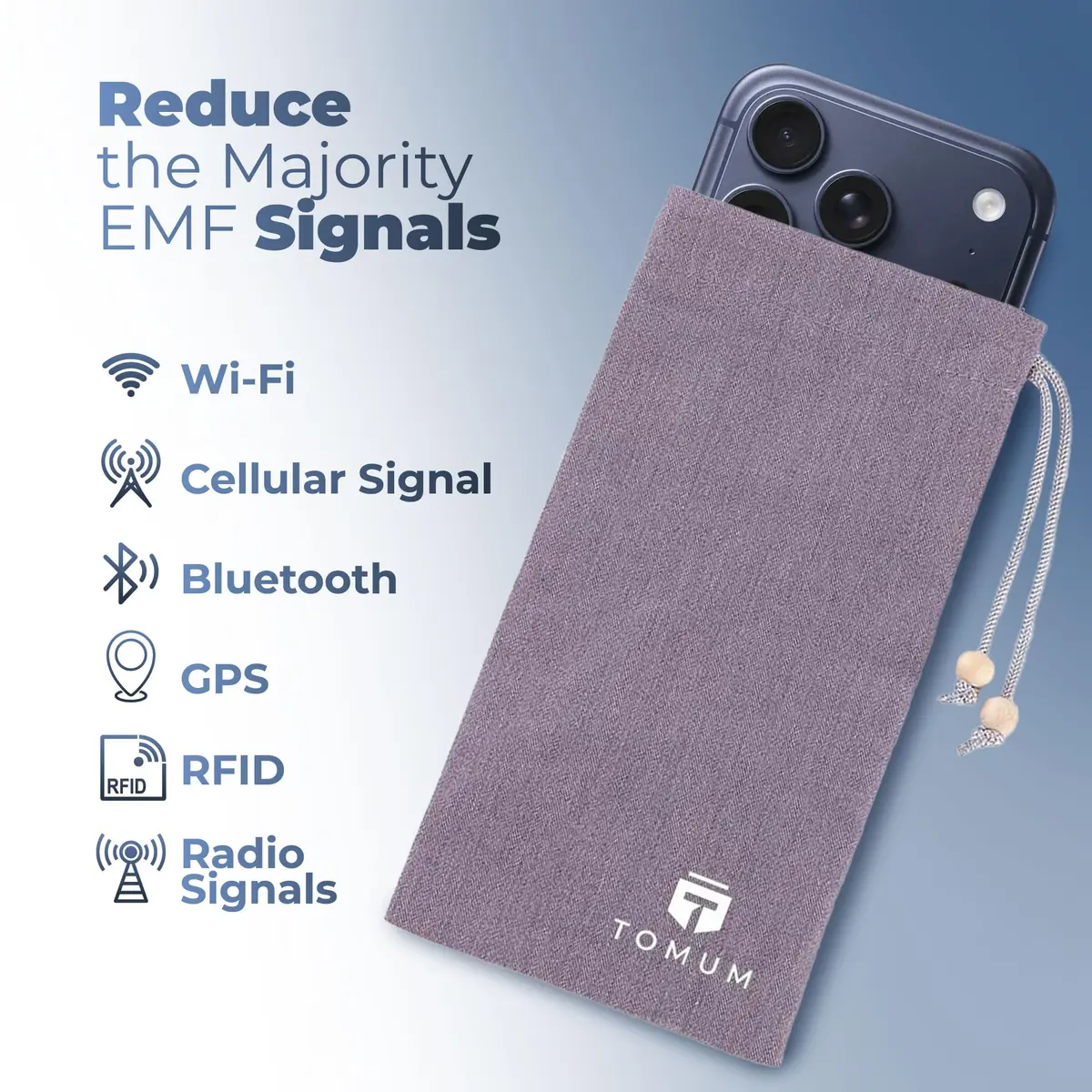 TOMUM EMF Shield Sleeve for Cell Phone | EMF Protection Smartphone Pouch (Grey) | 8" x 4" - view 3