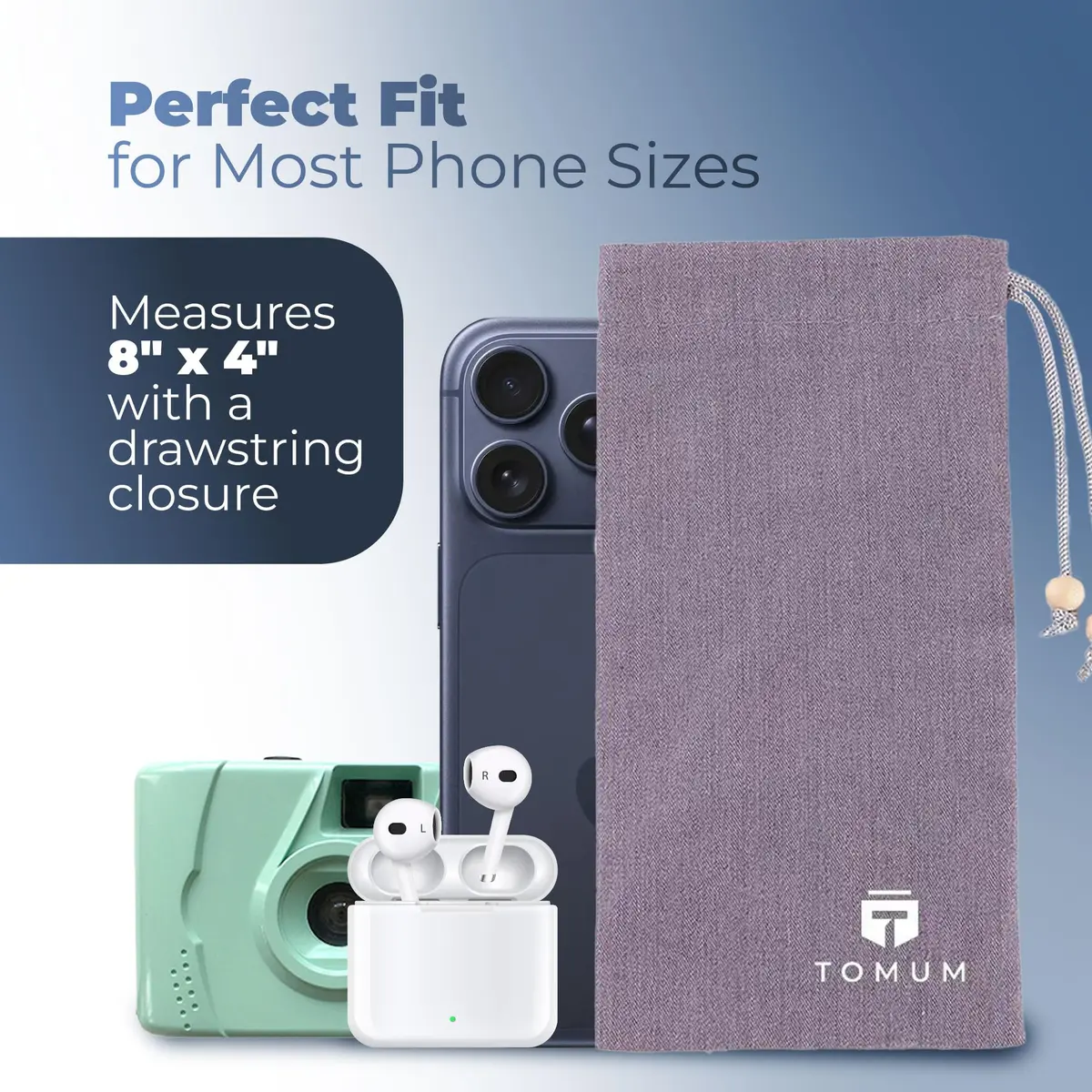 TOMUM EMF Shield Sleeve for Cell Phone | EMF Protection Smartphone Pouch (Grey) | 8" x 4" - view 4