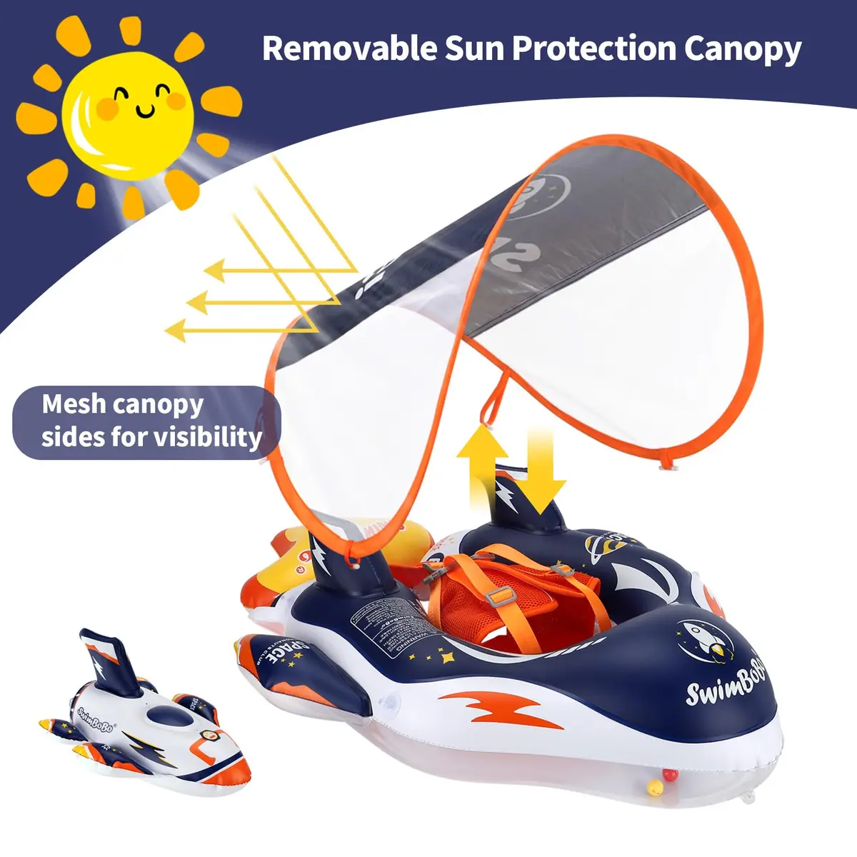 Swimbobo Baby Swimming Float Kids Pool Toys Deep Blue Spaceship L | UPF50+ Sun Canopy - view 2