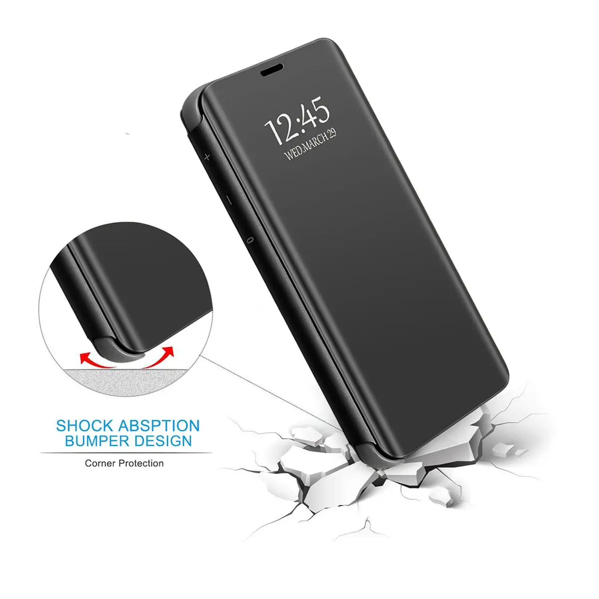 Gxmeuie Clear View Mirror Flip Case for Samsung Galaxy S24 Ultra 5G | Shockproof PU Leather with Kickstand - view 5