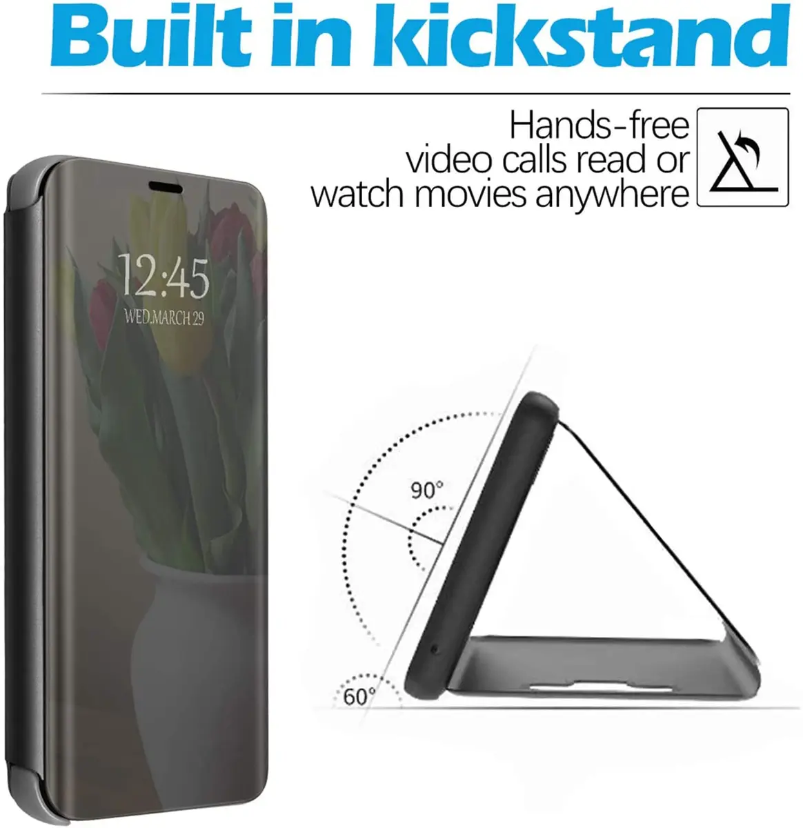 Gxmeuie Clear View Mirror Flip Case for Samsung Galaxy S24 Ultra 5G | Shockproof PU Leather with Kickstand - view 4