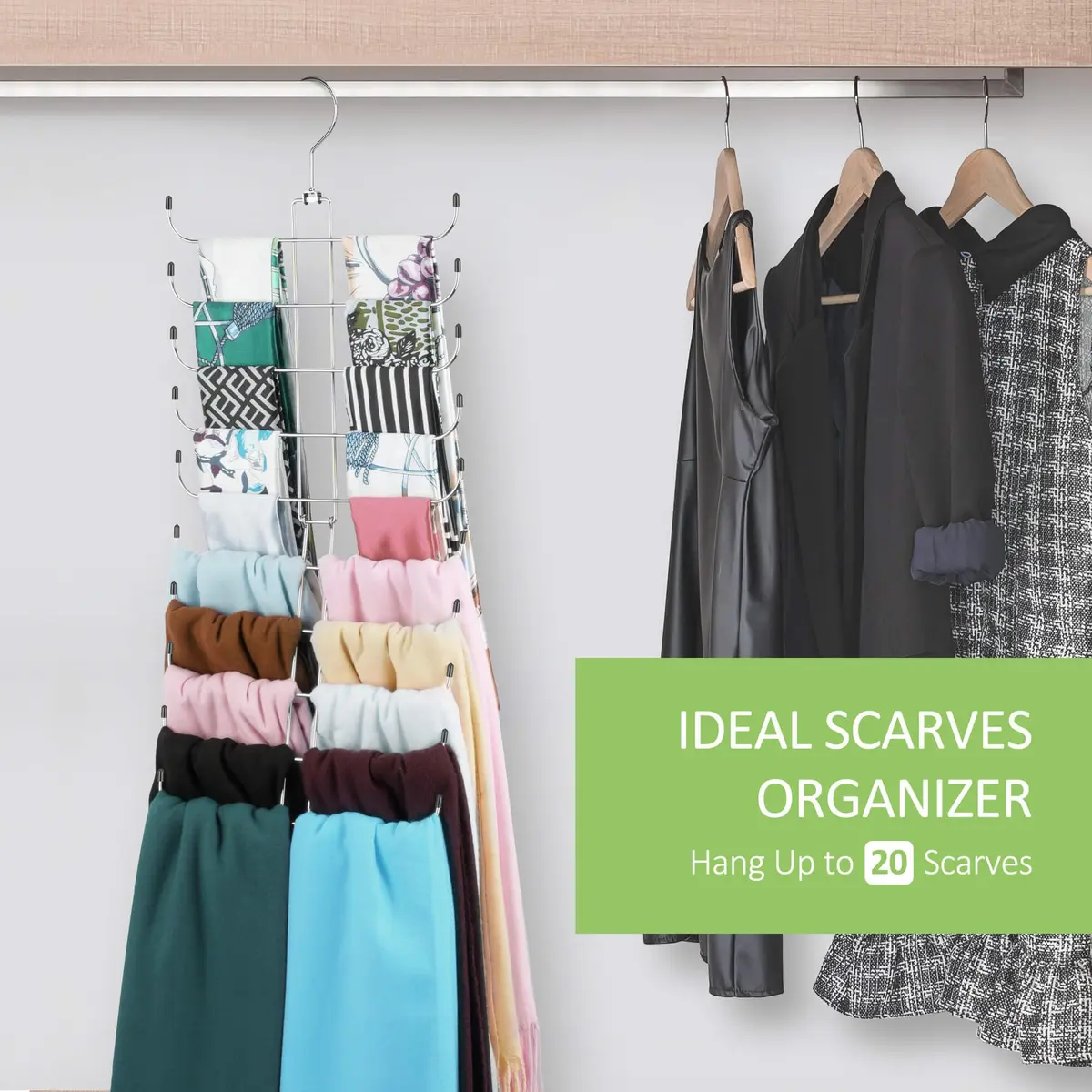 OMHOMETY Metal Scarf Hanger Holds 20 Scarves | Space-Saving Closet Organizer with 10-Tier Design - view 2