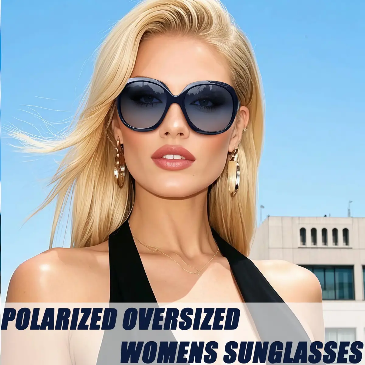 Joopin Oversized Butterfly Sunglasses for Women - D15 Black & Navy Blue Polarized UV400 - view 3