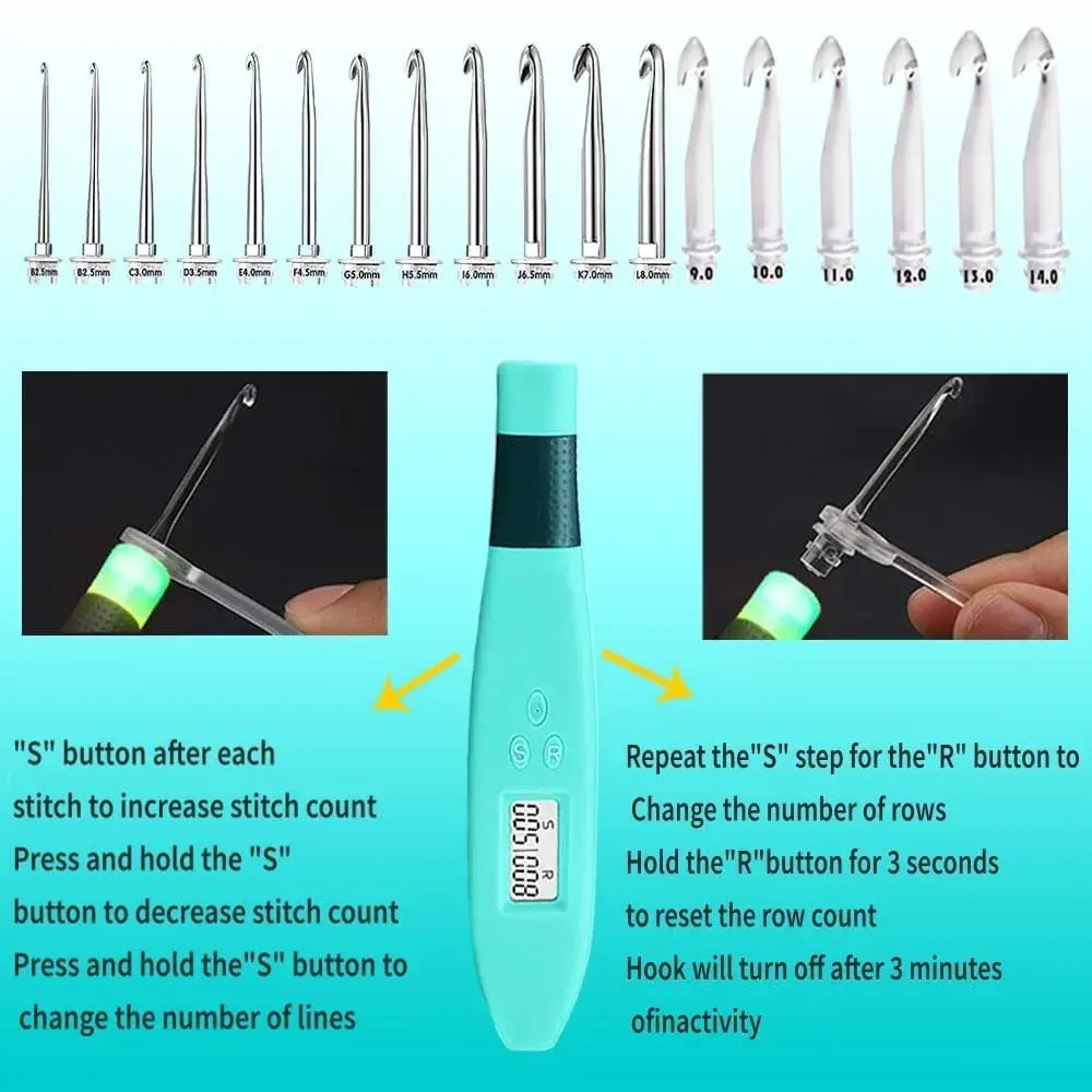 Yarniss 18 Size Lighted Crochet Hooks Set 2.0mm-14.0mm | Interchangeable Hooks with Stitch Counter - view 5