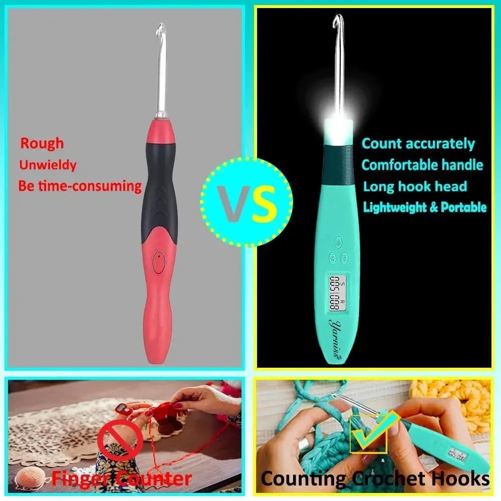 Yarniss 18 Size Lighted Crochet Hooks Set 2.0mm-14.0mm | Interchangeable Hooks with Stitch Counter - view 6