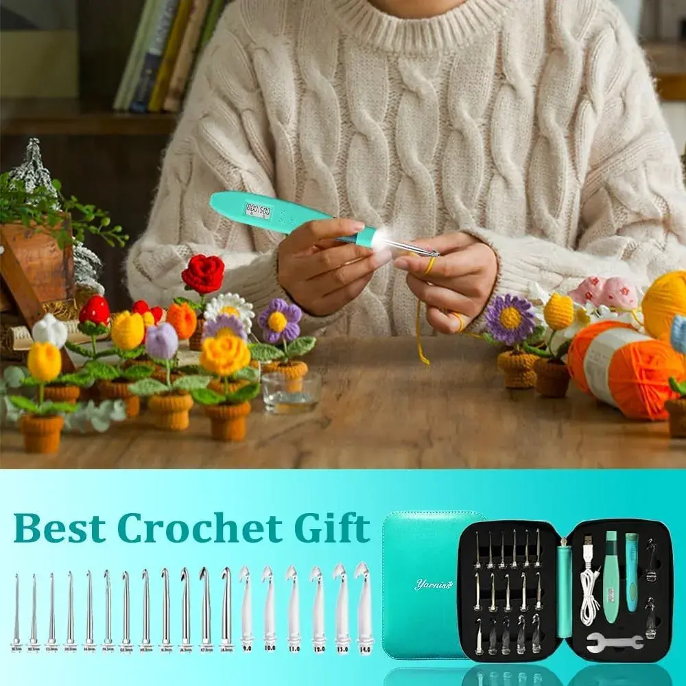 Yarniss 18 Size Lighted Crochet Hooks Set 2.0mm-14.0mm | Interchangeable Hooks with Stitch Counter - view 8