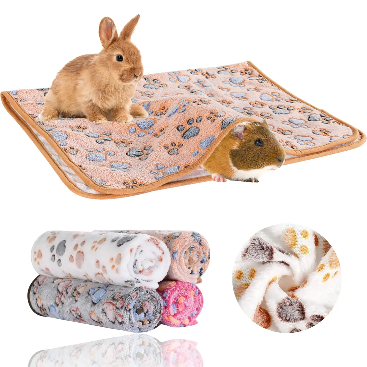 Grddaef Plush Flannel Guinea Pig Blanket 76x51cm (30x20 Inch) 4-Pack | Cozy, Washable, Waterproof Small Animal Bedding - main product image