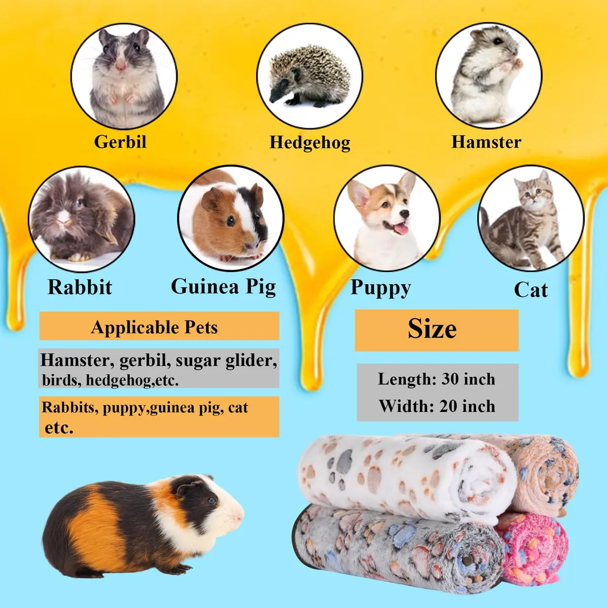 Grddaef Plush Flannel Guinea Pig Blanket 76x51cm (30x20 Inch) 4-Pack | Cozy, Washable, Waterproof Small Animal Bedding - view 6