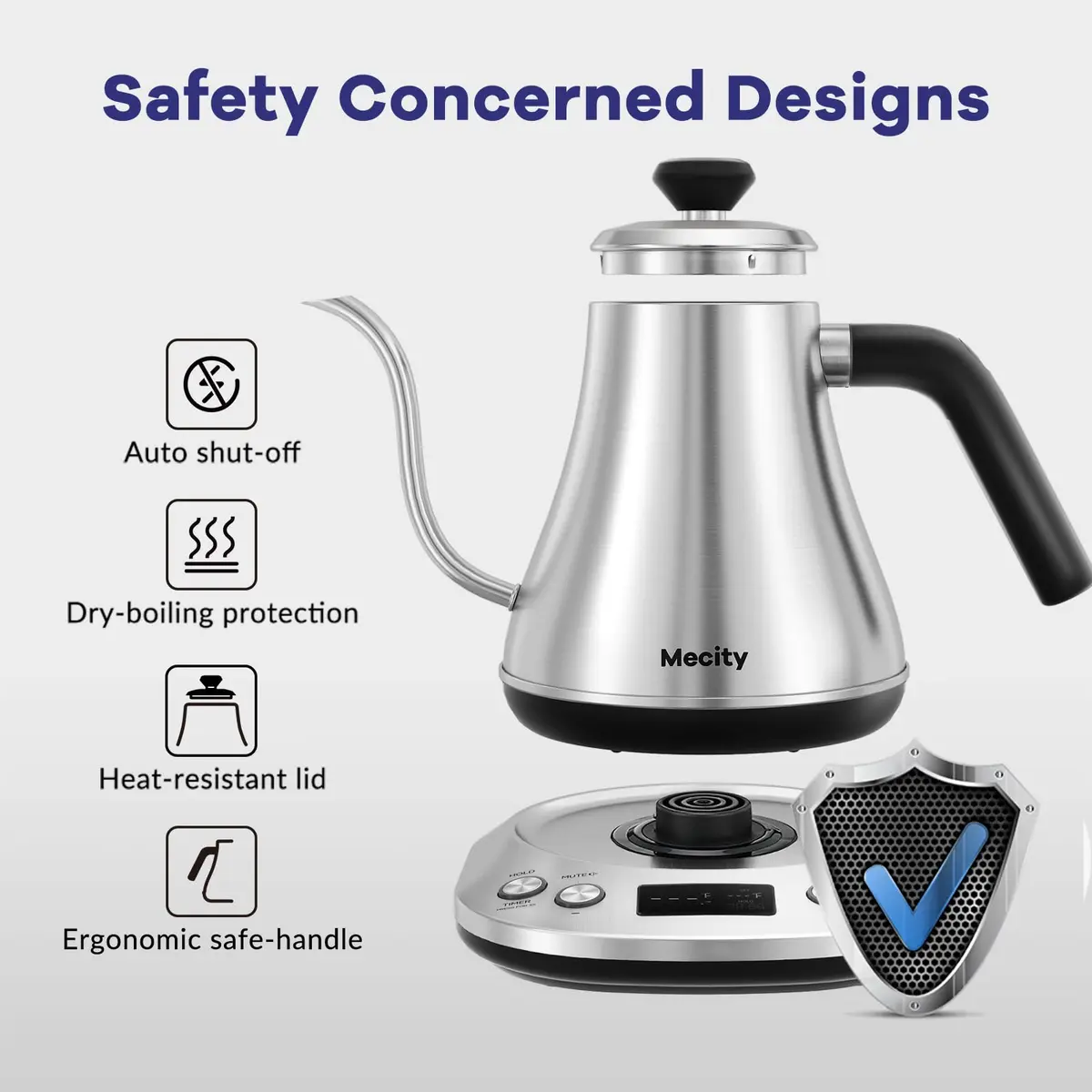 Mecity Electric Gooseneck Kettle With LCD Display Temperature Control 0.8L (0.8 Quarts) | Quick Heating 1200W for Pour Over Coffee & Tea - view 4