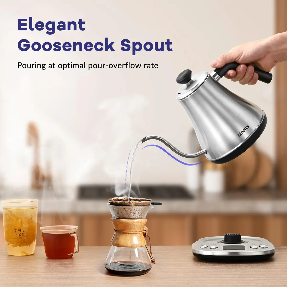 Mecity Electric Gooseneck Kettle With LCD Display Temperature Control 0.8L (0.8 Quarts) | Quick Heating 1200W for Pour Over Coffee & Tea - view 5
