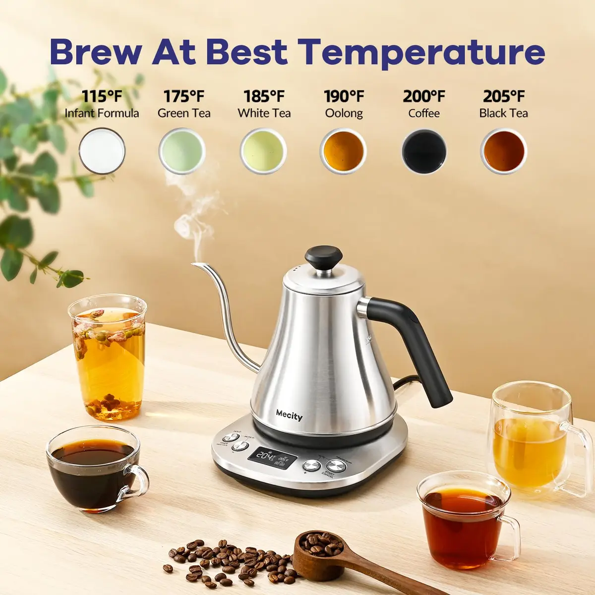 Mecity Electric Gooseneck Kettle With LCD Display Temperature Control 0.8L (0.8 Quarts) | Quick Heating 1200W for Pour Over Coffee & Tea - view 6