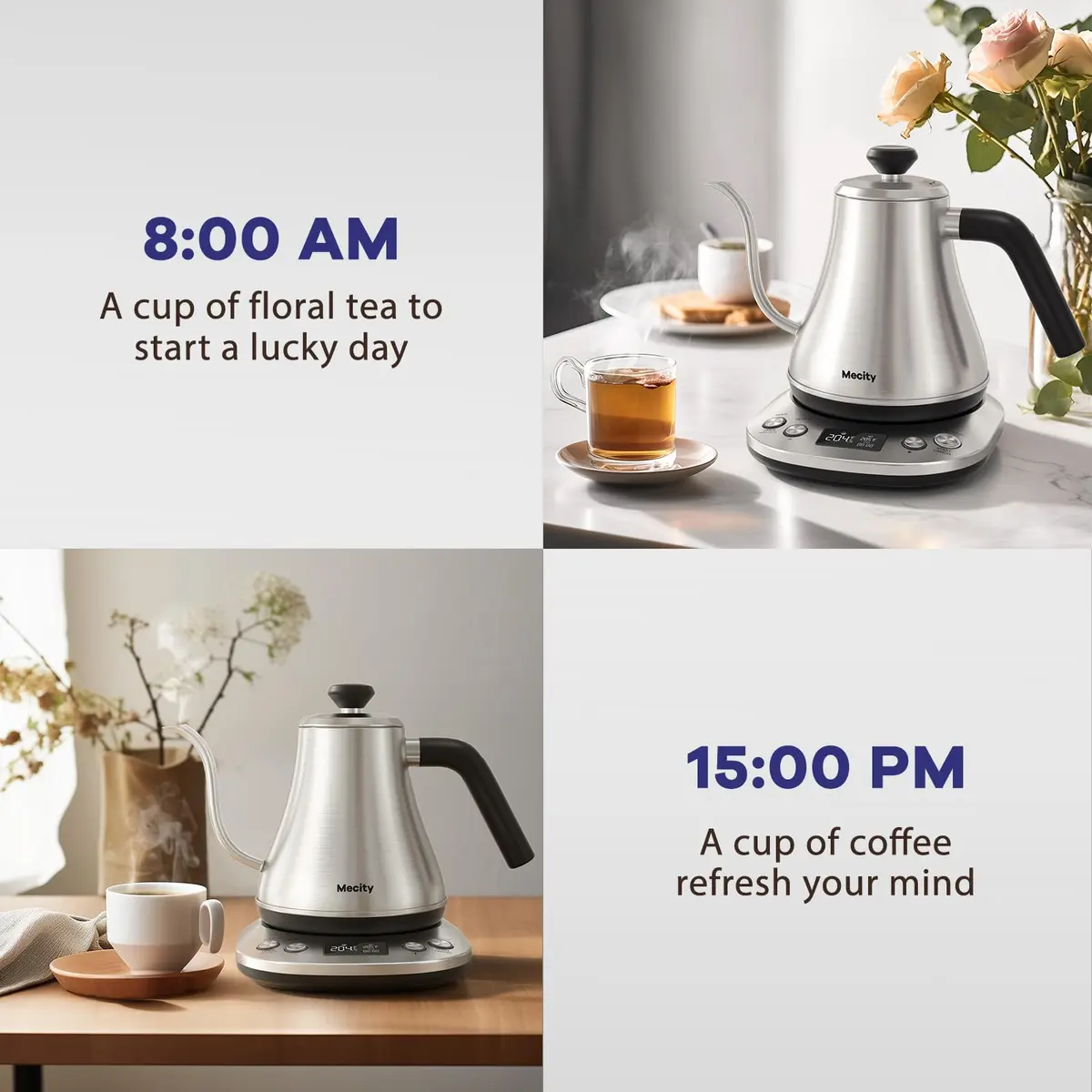 Mecity Electric Gooseneck Kettle With LCD Display Temperature Control 0.8L (0.8 Quarts) | Quick Heating 1200W for Pour Over Coffee & Tea - view 8