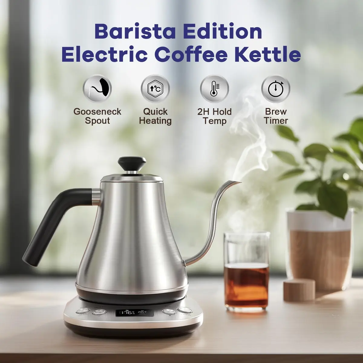 Mecity Electric Gooseneck Kettle With LCD Display Temperature Control 0.8L (0.8 Quarts) | Quick Heating 1200W for Pour Over Coffee & Tea - view 2