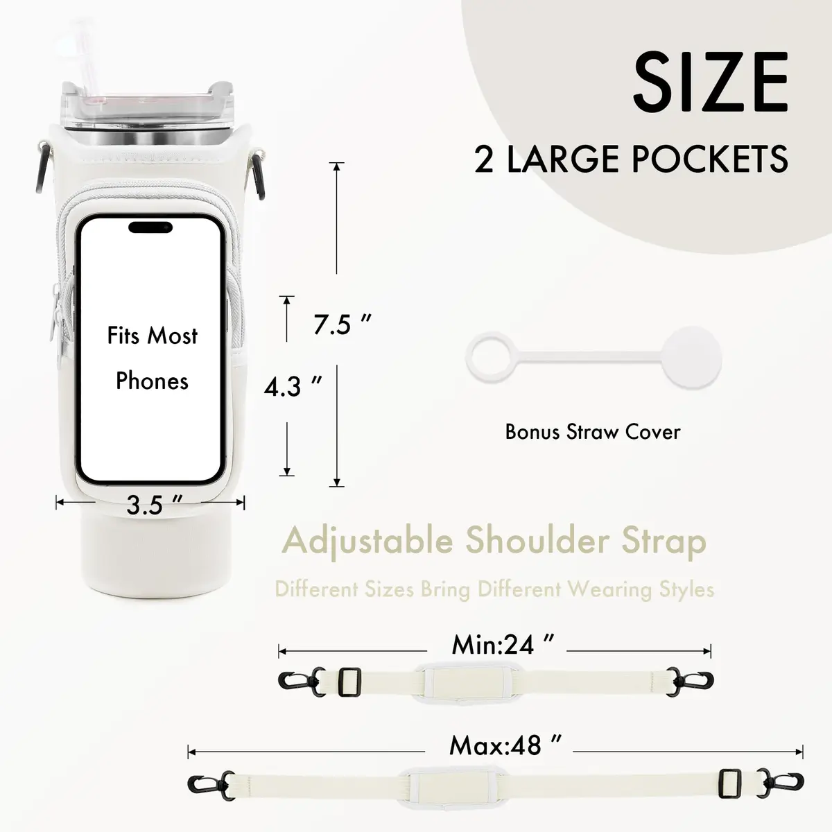 JEBEALUO Water Bottle Carrier Bag with Phone Pocket for Stanley 40 oz Tumbler | Fits Stanley Quencher H2.0 - view 5