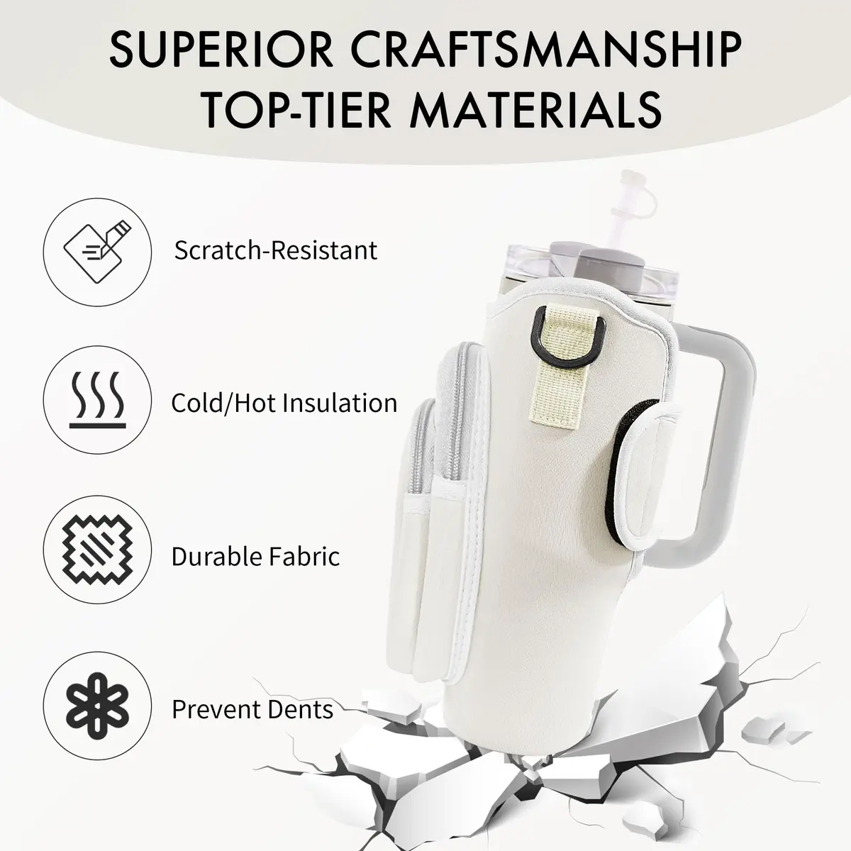 JEBEALUO Water Bottle Carrier Bag with Phone Pocket for Stanley 40 oz Tumbler | Fits Stanley Quencher H2.0 - view 7