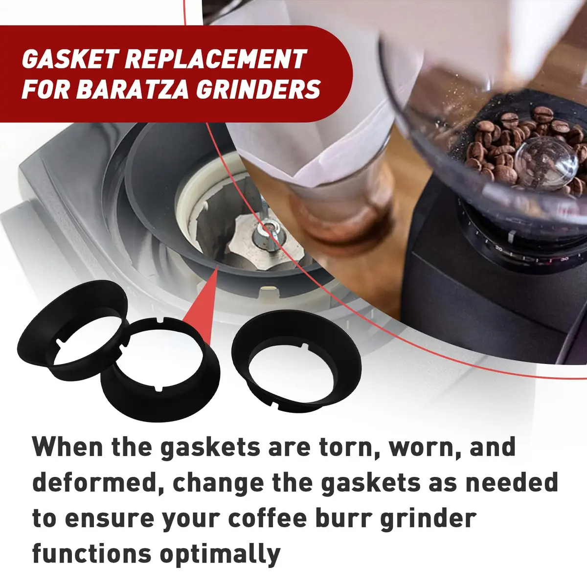 FixlyFido Silicone Gasket Replacement for Baratza Encore & Virtuoso Grinders - 3 Pcs | Prevents Ground Escapes - view 5