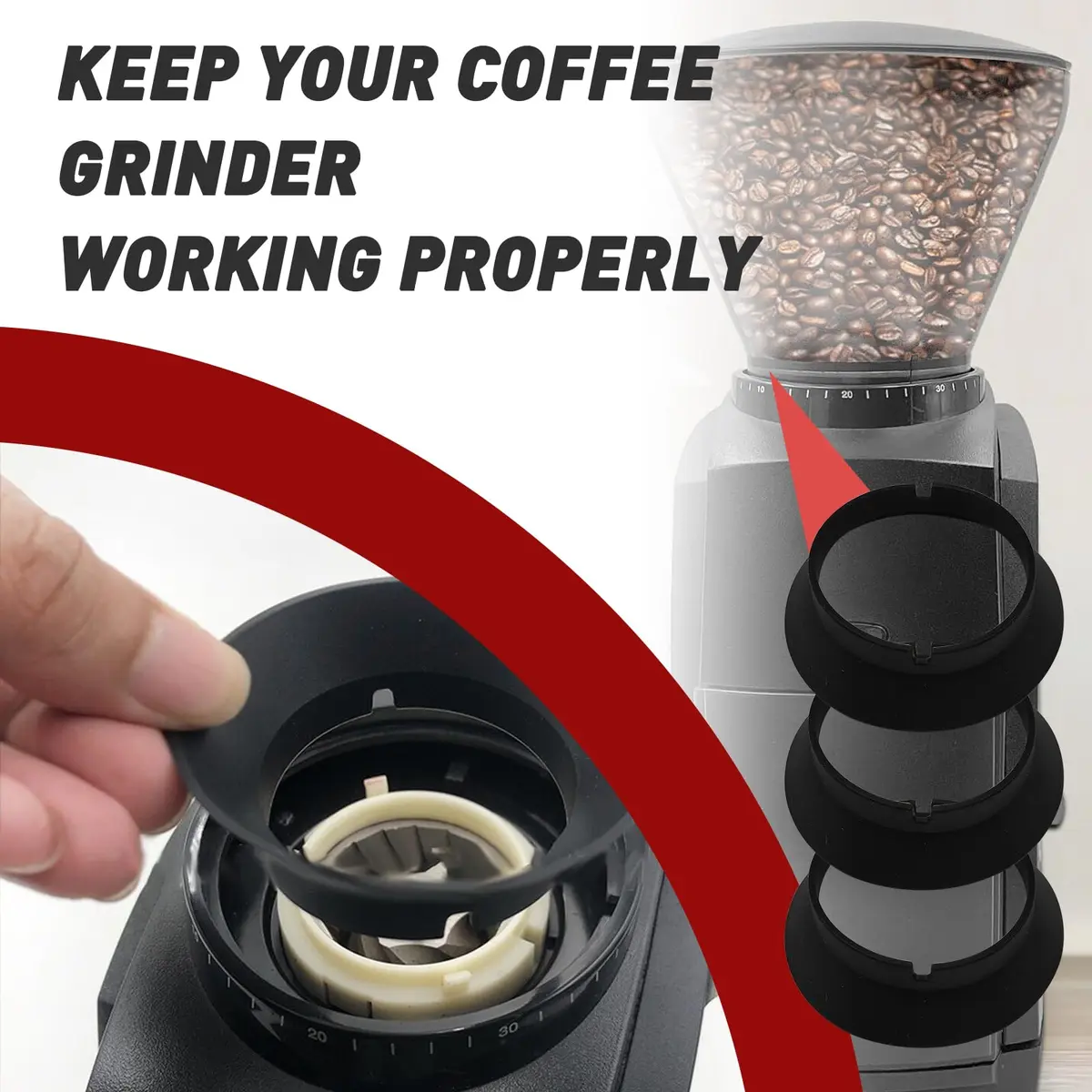 FixlyFido Silicone Gasket Replacement for Baratza Encore & Virtuoso Grinders - 3 Pcs | Prevents Ground Escapes - view 6
