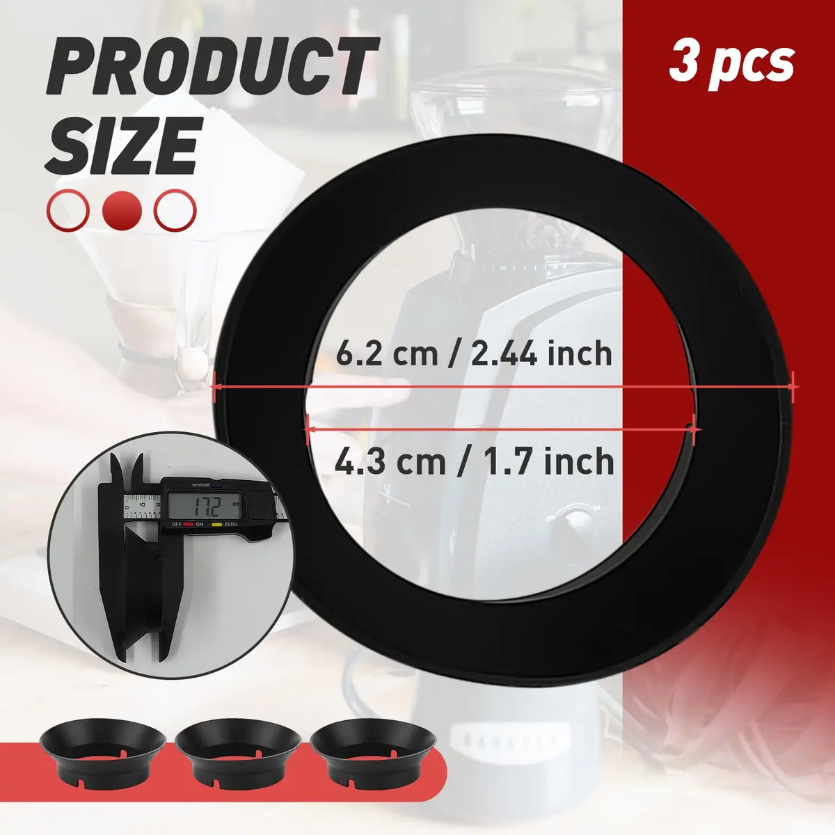 FixlyFido Silicone Gasket Replacement for Baratza Encore & Virtuoso Grinders - 3 Pcs | Prevents Ground Escapes - view 2