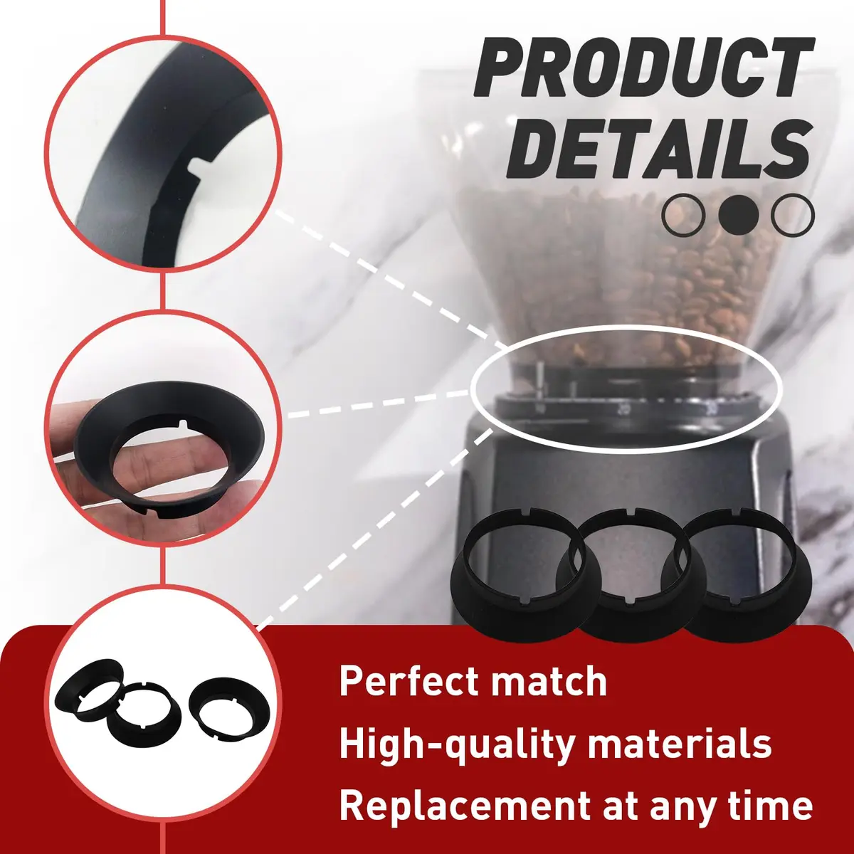 FixlyFido Silicone Gasket Replacement for Baratza Encore & Virtuoso Grinders - 3 Pcs | Prevents Ground Escapes - view 3