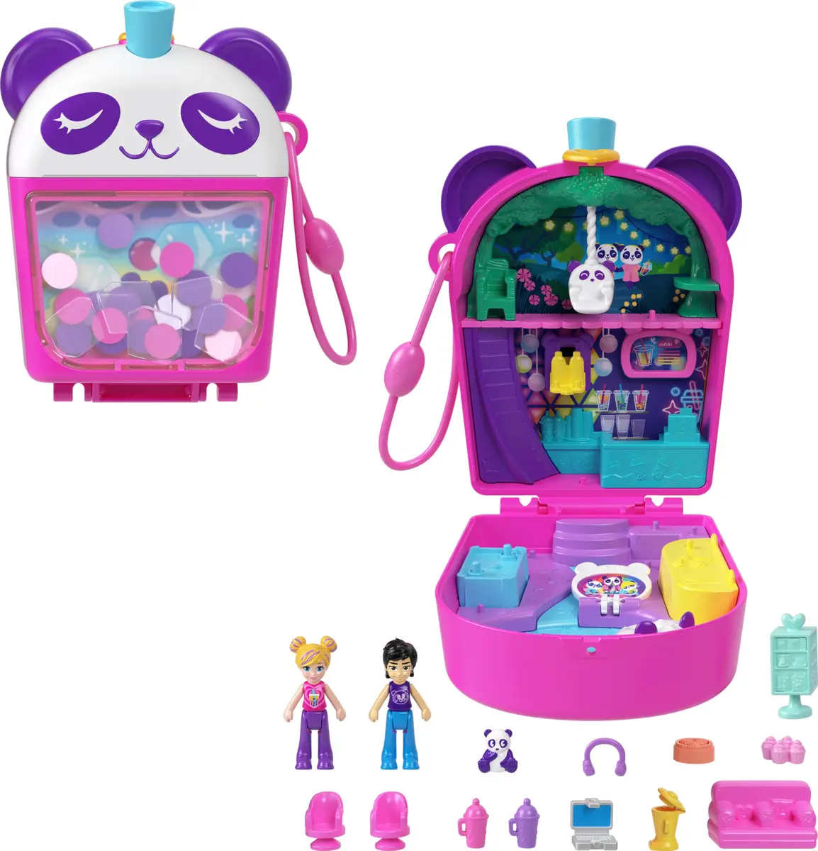 Polly Pocket Bubble Tea Panda Playset with 2 Micro Dolls & Accessories | Compact Animal Toy for Kids 4+ - main product image