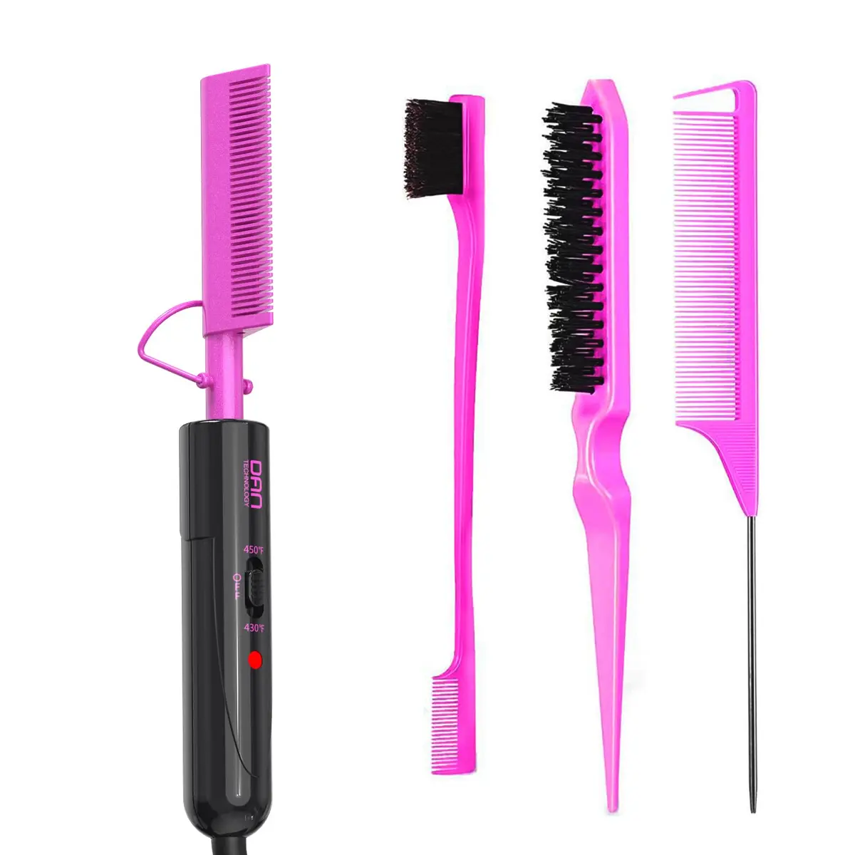 DAN Technology Hair Styling Kit - Hot Comb, Edge Brush, Rat Tail Comb, Bristle Brush for Lace Front Wigs and Black Hair | Healthy, Fast & Long-Lasting (100-450°F) - main product image
