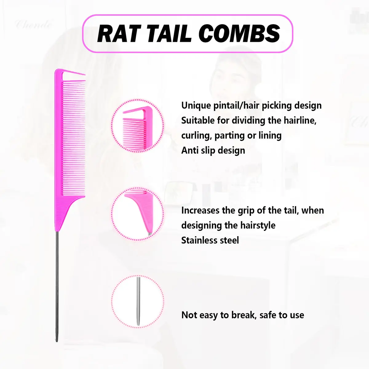 DAN Technology Hair Styling Kit - Hot Comb, Edge Brush, Rat Tail Comb, Bristle Brush for Lace Front Wigs and Black Hair | Healthy, Fast & Long-Lasting (100-450°F) - view 5