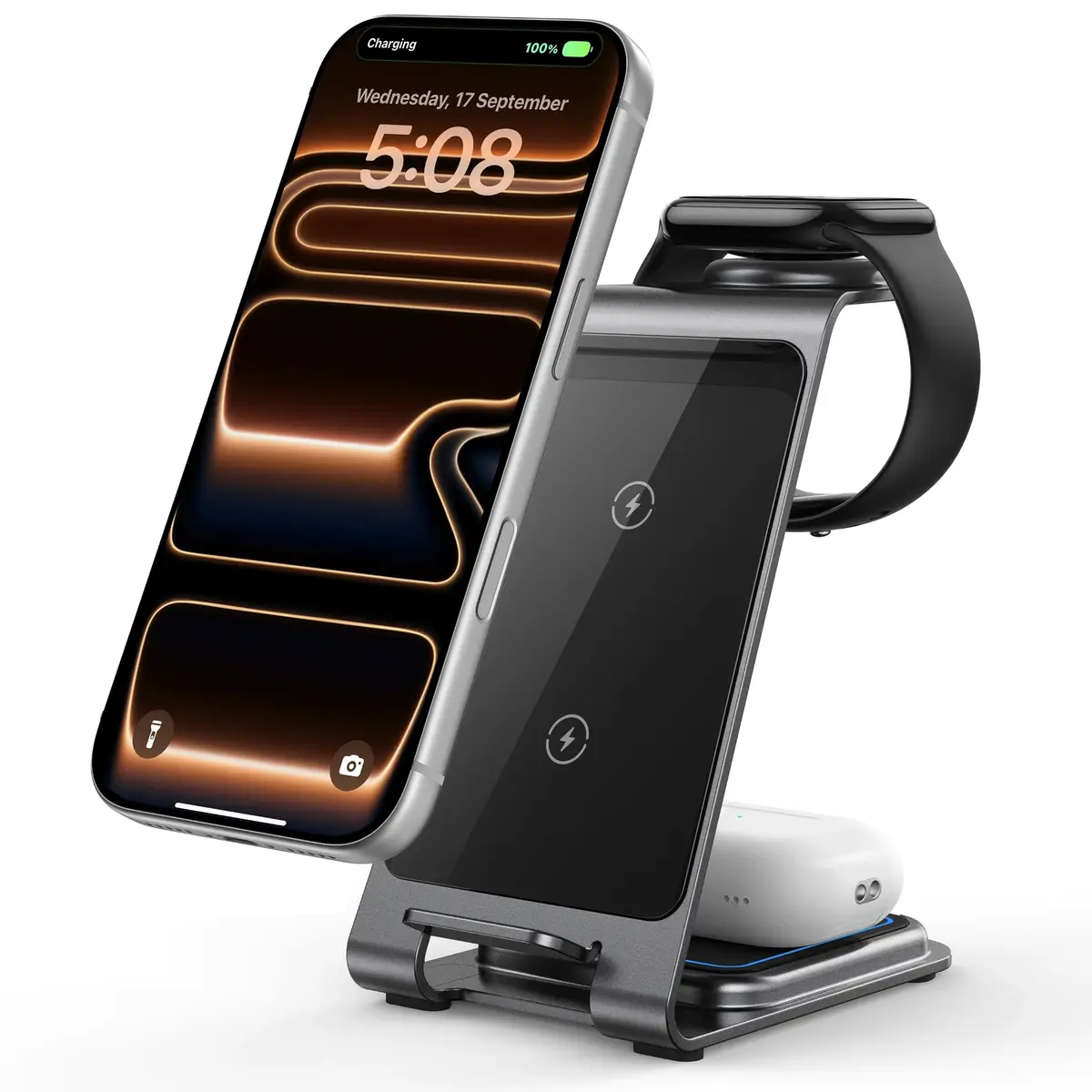 Intoval Aluminum 3 in 1 Wireless Charging Station for iPhone 17 16 15 14 13 12 11 Pro Max XR | Fast, Stable & Durable - main product image